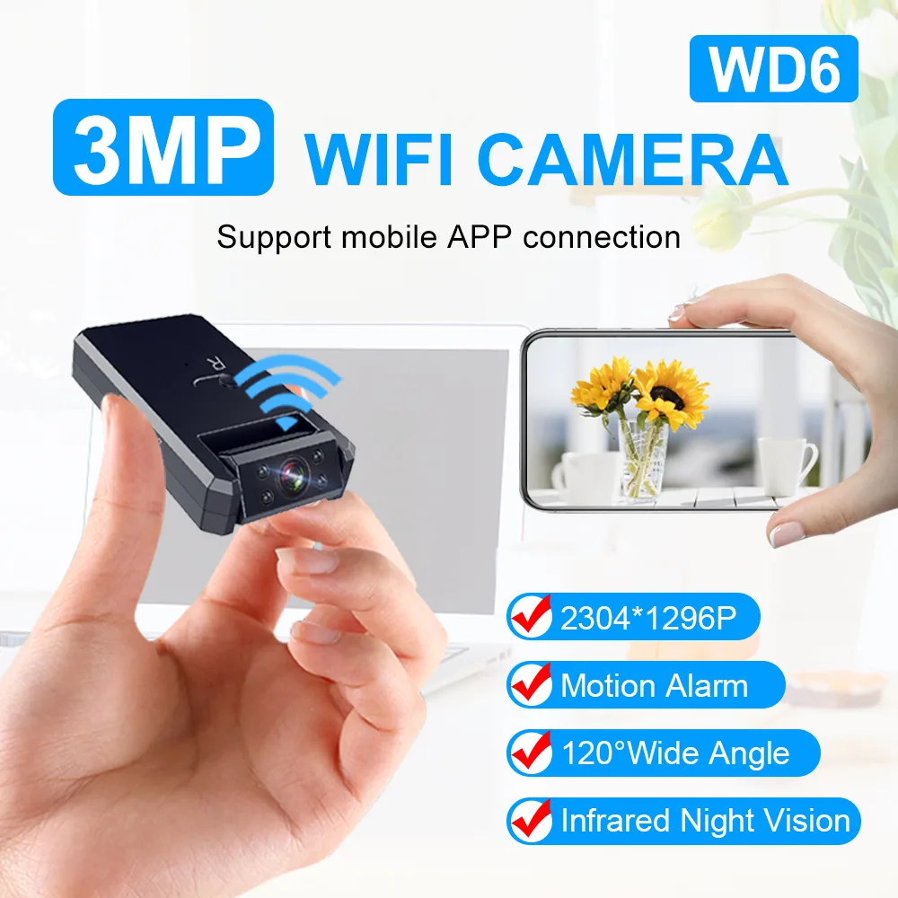 WD6 3MP WiFi Mini Battery IP Camera with 180-Degree Rotating Lens and IR Night Vision for OEM Customization